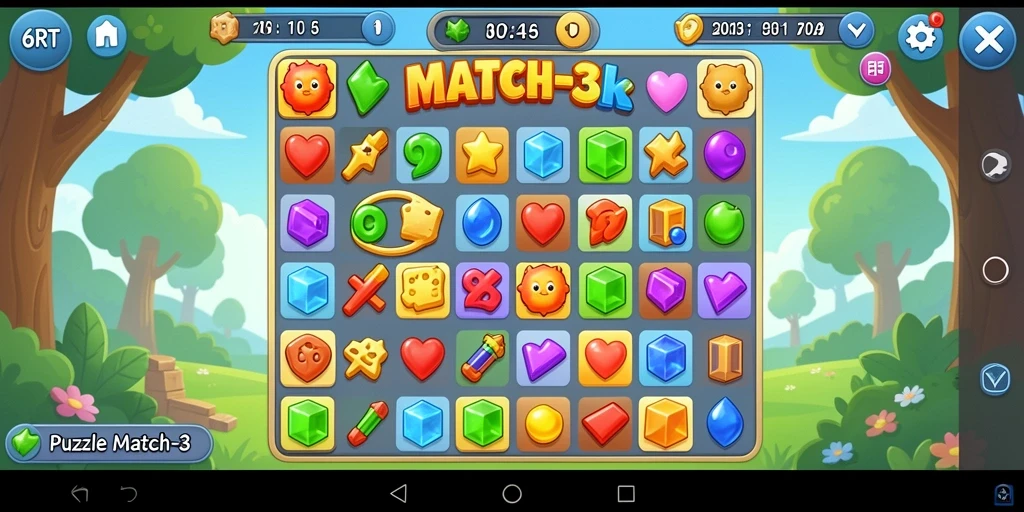 Tampilan antarmuka 6RT dengan level permainan Puzzle Match-3.