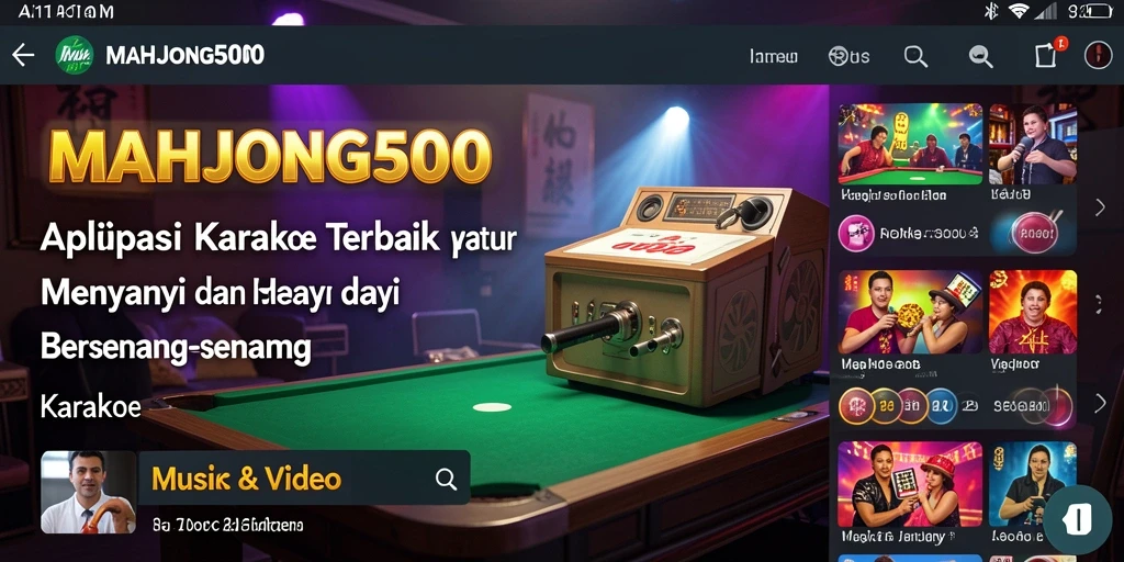 Antarmuka aplikasi MAHJONG500 dengan berbagai fungsi Karaoke.